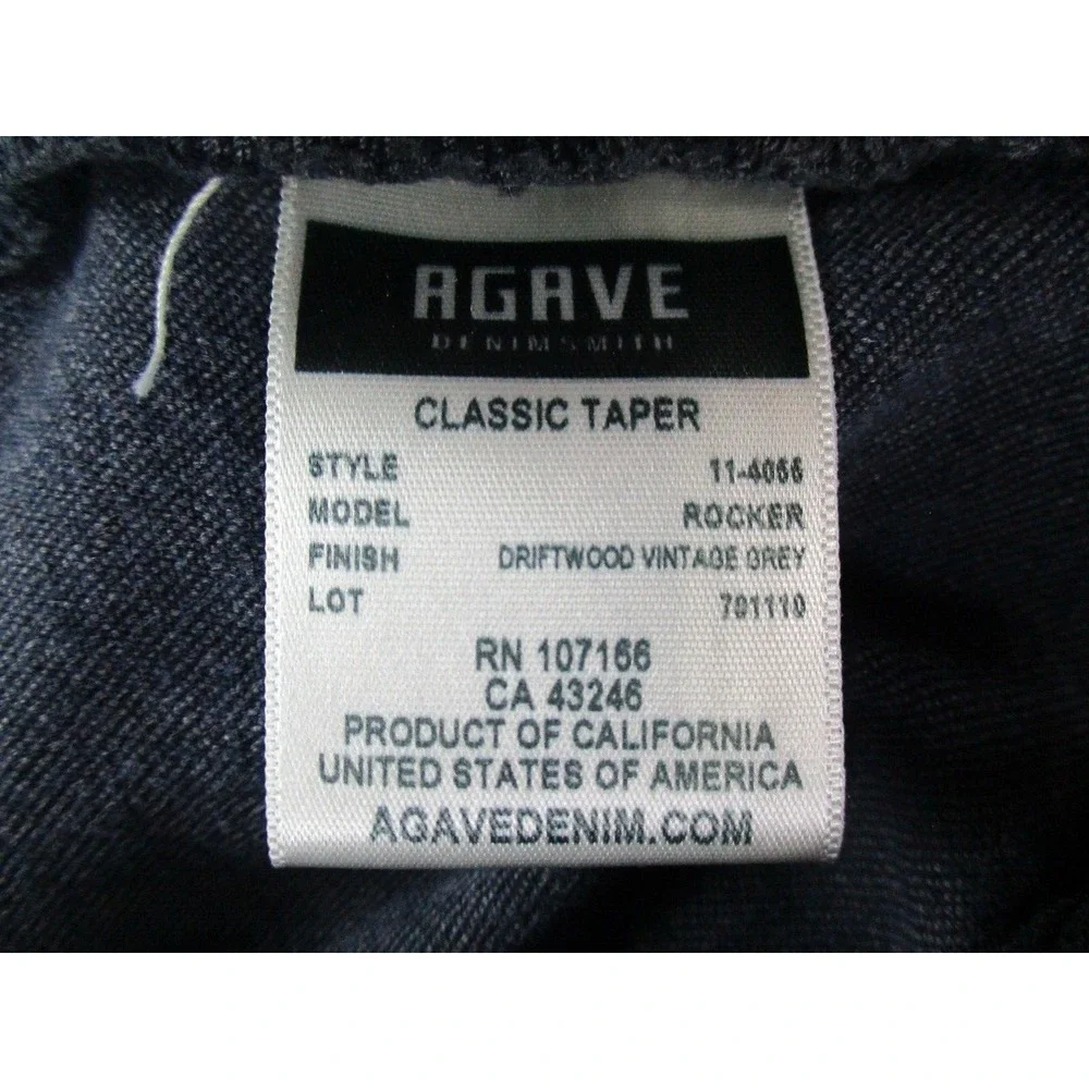 Agave Denim Rocker Jeans Mens 34x33 Gray Classic Taper‎ Straight Made In USA